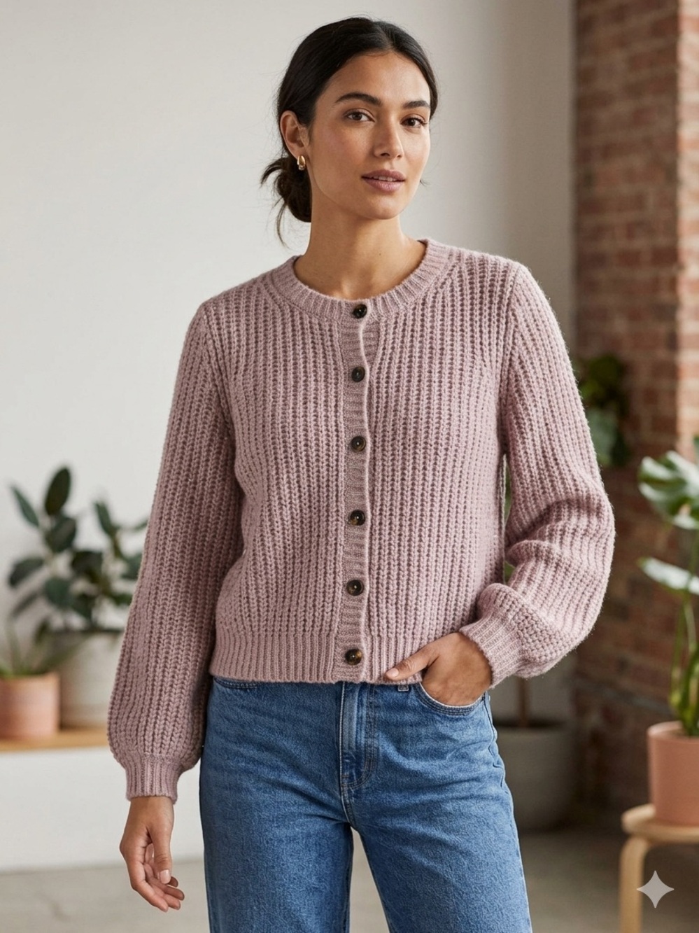 Boden Wide Rib Fluffy Wool-Blend Metallic Sparkle Cropped Pink Cardigan Size 12